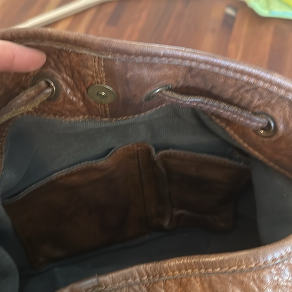 FRYE Brooke Brown Leather Studded Drawstring Shoulder Crossbody Bag - Picture 5 of 9